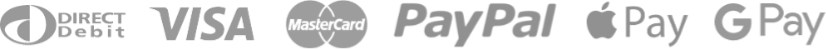 Direct debit, VISA, PayPal, Apple Pay, Google Pay