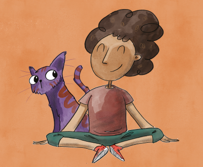 illustration person doing yoga with cat