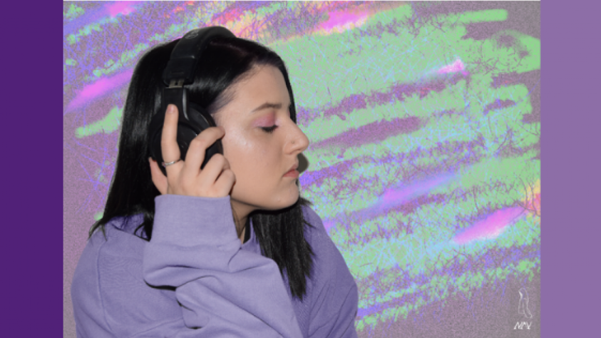 Naomi with headphones on